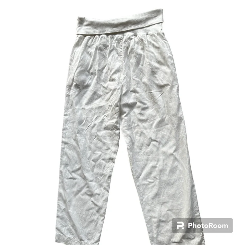 Maternity white Linen wide leg pants size 6 fold over waistband Beach Summer - Picture 6 of 6